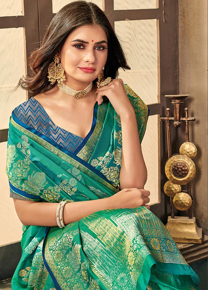 Sea Green Spun Silk Saree With Blouse Piece