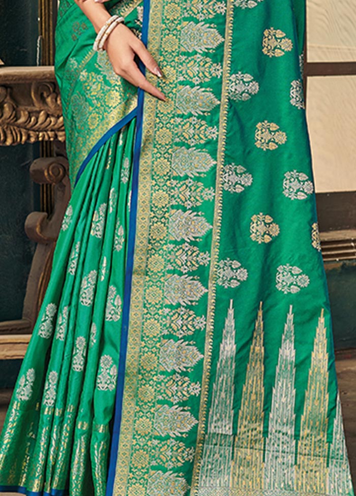 Sea Green Spun Silk Saree With Blouse Piece - Indian Silk House Agencies