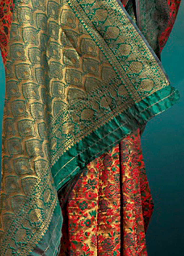 Red Spun Silk Saree With Blouse Piece - Indian Silk House Agencies