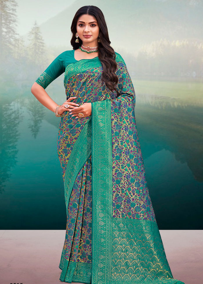 Sea Green Spun Silk Saree With Blouse Piece - Indian Silk House Agencies