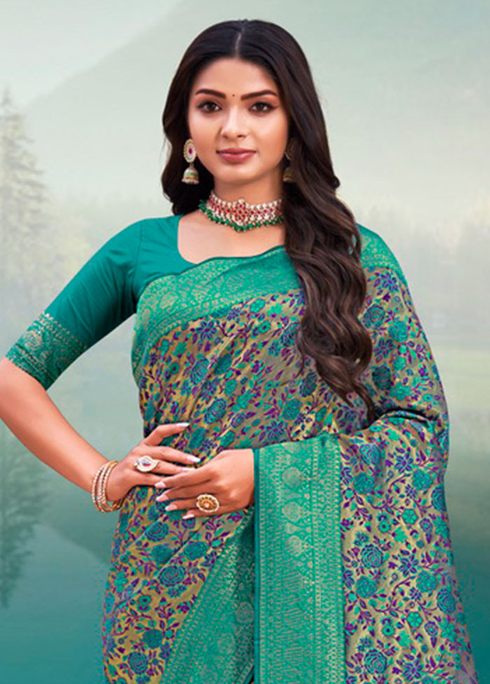 Sea Green Spun Silk Saree With Blouse Piece - Indian Silk House Agencies