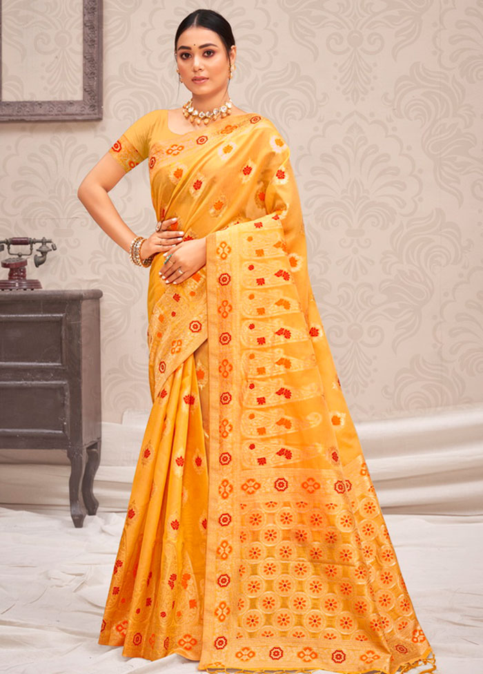 Yellow Cotton Saree With Blouse Piece - Indian Silk House Agencies