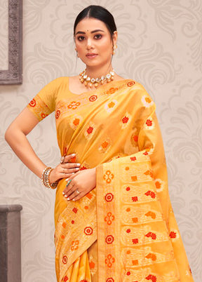 Yellow Cotton Saree With Blouse Piece - Indian Silk House Agencies