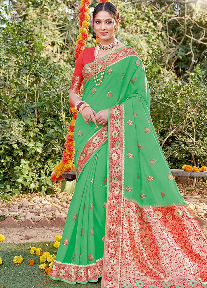 Sea Green Spun Silk Saree With Blouse Piece