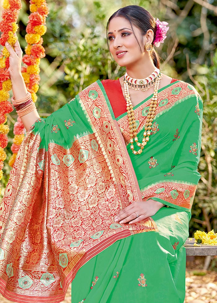 Sea Green Spun Silk Saree With Blouse Piece - Indian Silk House Agencies