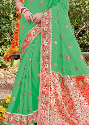 Sea Green Spun Silk Saree With Blouse Piece - Indian Silk House Agencies