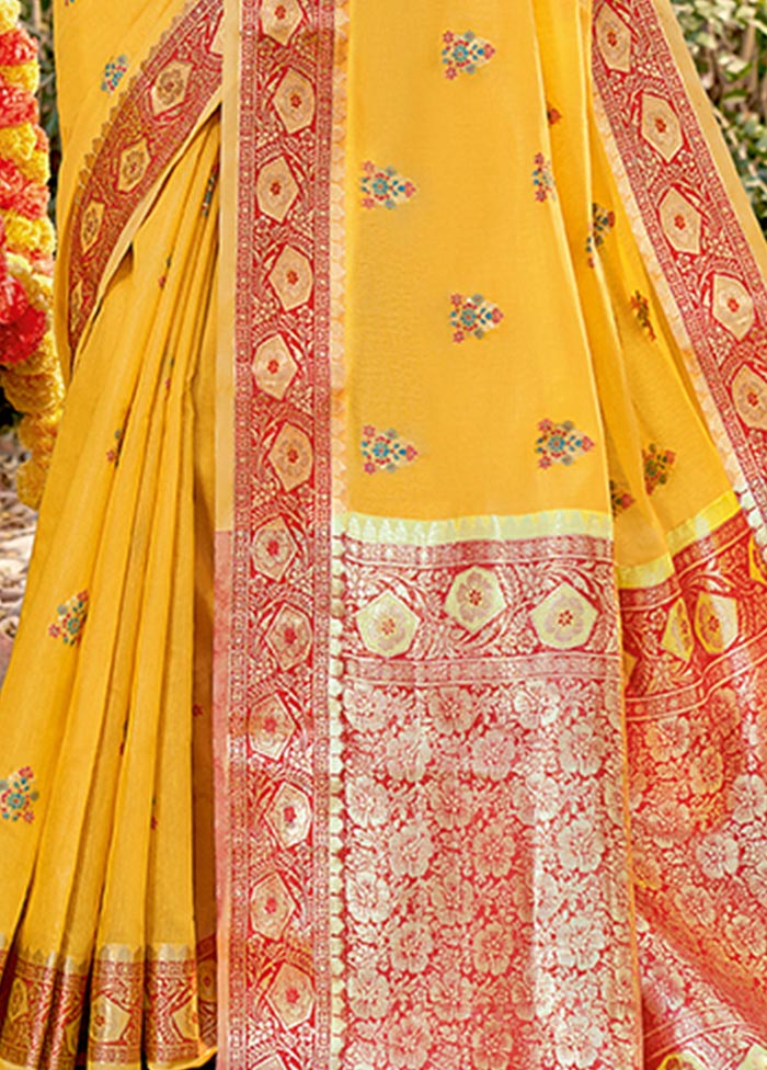 Mustard Spun Silk Saree With Blouse Piece - Indian Silk House Agencies