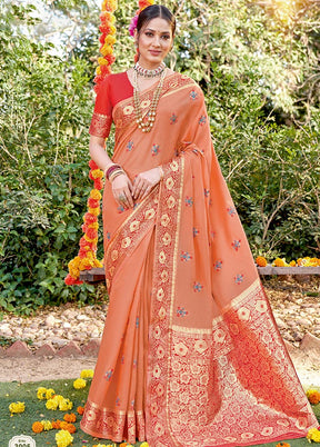 Peach Spun Silk Saree With Blouse Piece - Indian Silk House Agencies