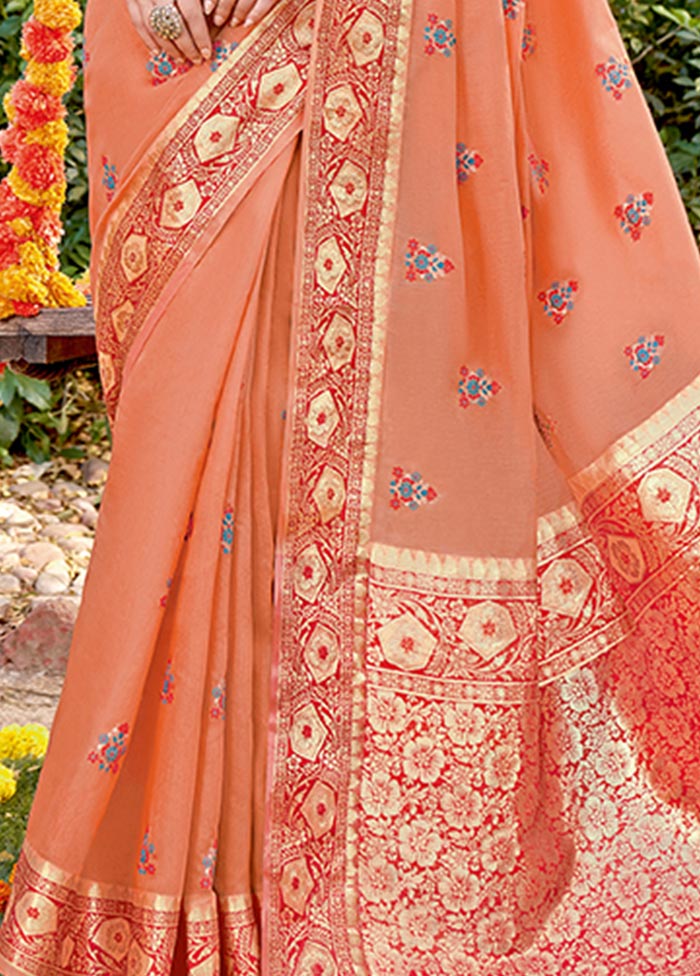 Peach Spun Silk Saree With Blouse Piece - Indian Silk House Agencies