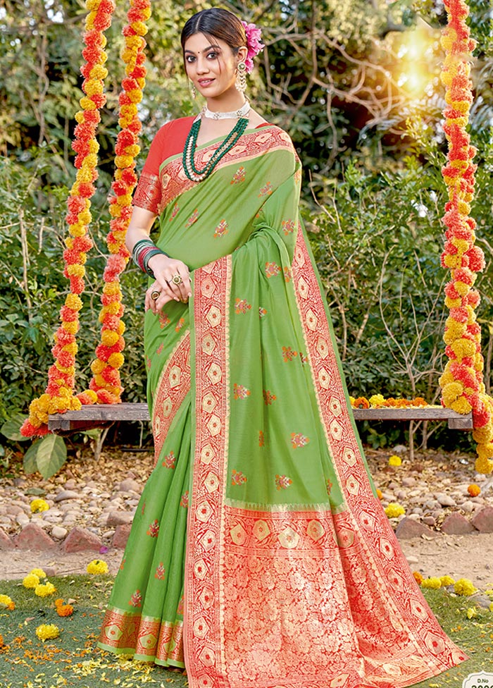 Light Green Spun Silk Saree With Blouse Piece - Indian Silk House Agencies