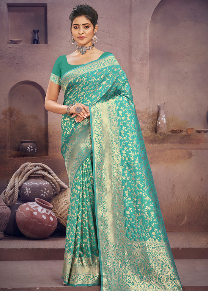 Sea Green Spun Silk Saree With Blouse Piece