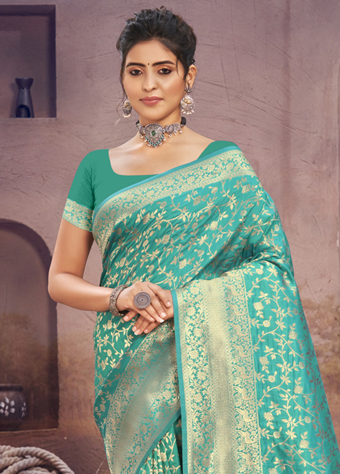 Sea Green Spun Silk Saree With Blouse Piece