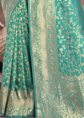 Sea Green Spun Silk Saree With Blouse Piece