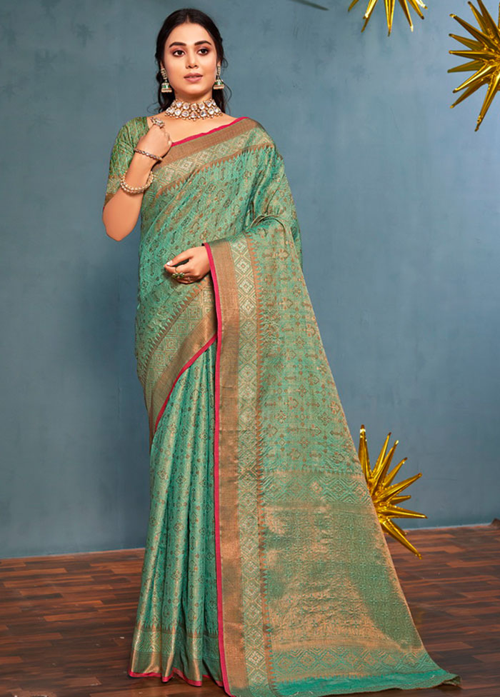 Sea Green Spun Silk Saree With Blouse Piece