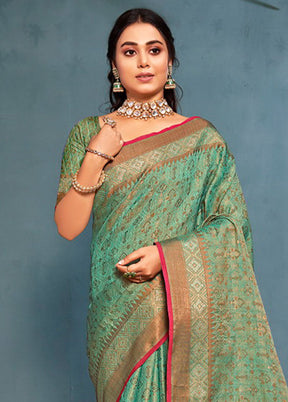 Sea Green Spun Silk Saree With Blouse Piece