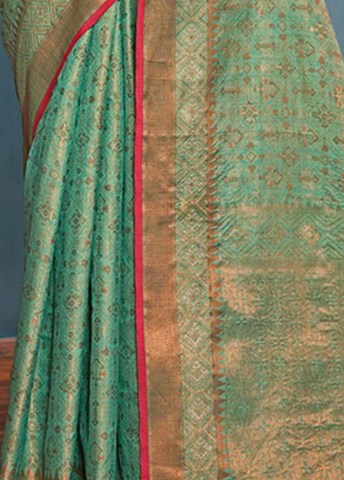 Sea Green Spun Silk Saree With Blouse Piece