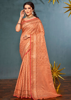 Peach Spun Silk Saree With Blouse Piece - Indian Silk House Agencies