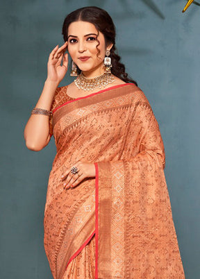 Peach Spun Silk Saree With Blouse Piece - Indian Silk House Agencies