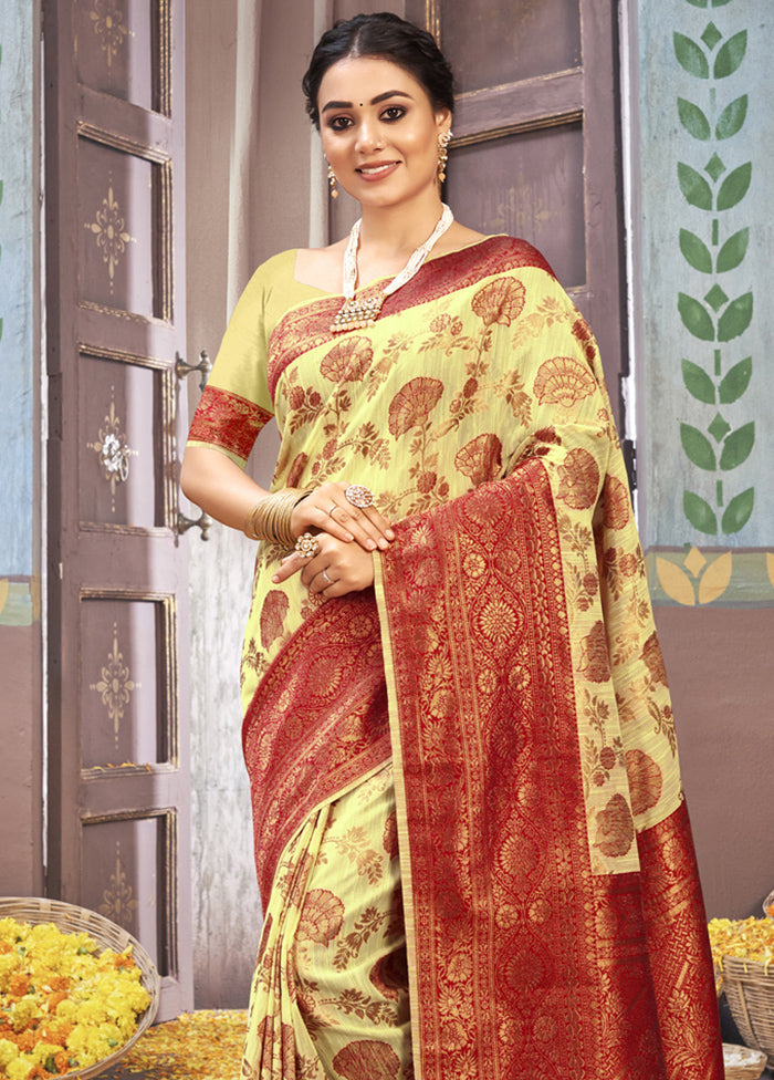 Yellow Cotton Saree With Blouse Piece - Indian Silk House Agencies