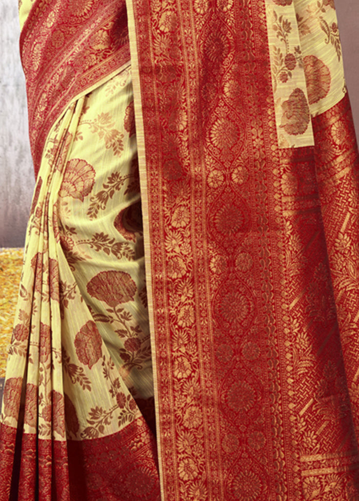 Yellow Cotton Saree With Blouse Piece - Indian Silk House Agencies