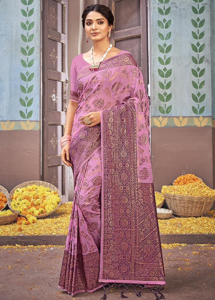 Pink Cotton Saree With Blouse Piece - Indian Silk House Agencies