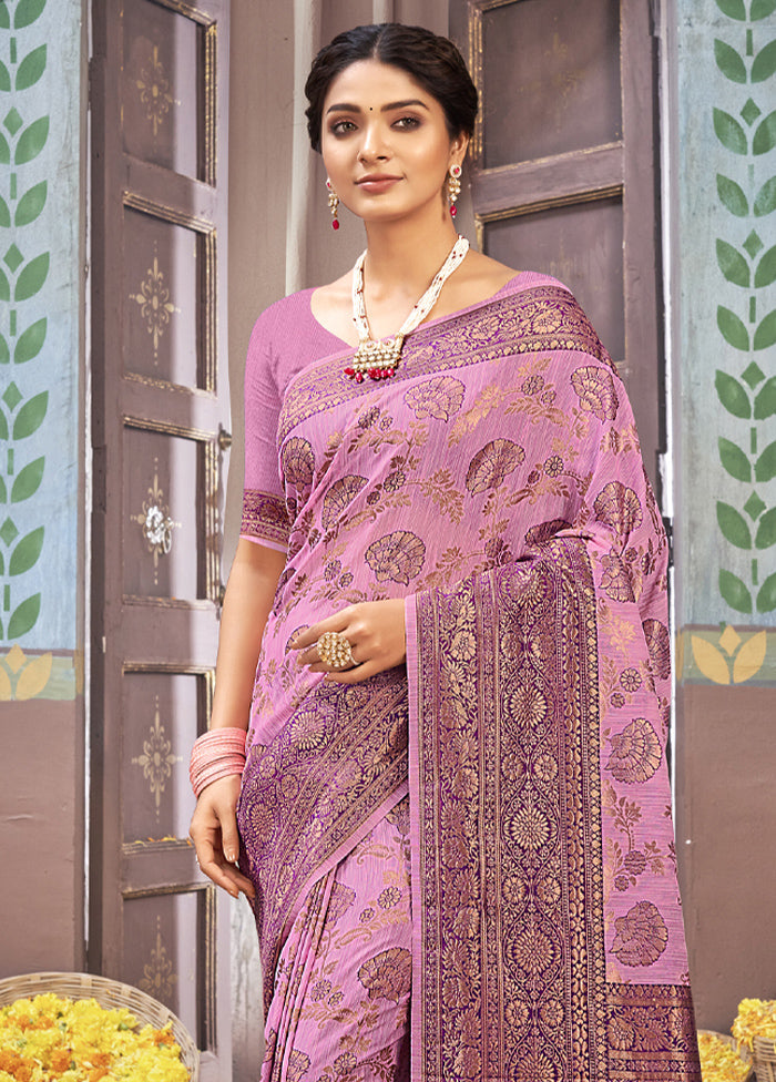 Pink Cotton Saree With Blouse Piece - Indian Silk House Agencies