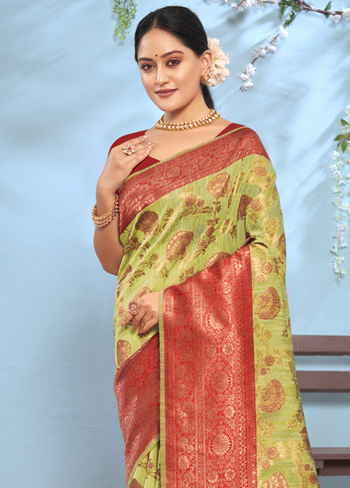 Green Cotton Saree With Blouse Piece - Indian Silk House Agencies