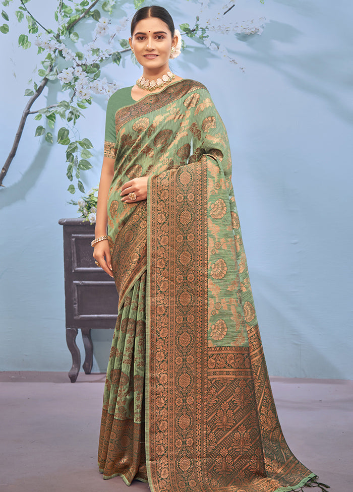 Sea Green Cotton Saree With Blouse Piece - Indian Silk House Agencies