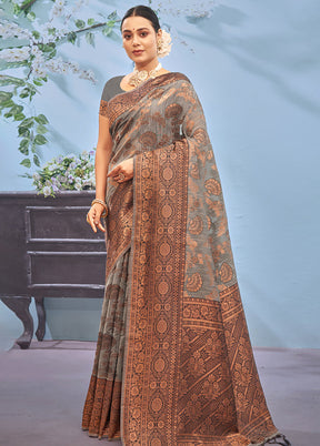 Grey Cotton Saree With Blouse Piece - Indian Silk House Agencies