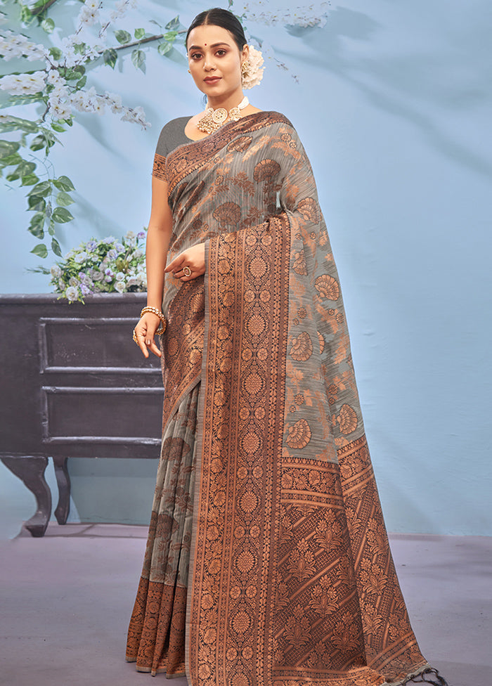 Grey Cotton Saree With Blouse Piece - Indian Silk House Agencies