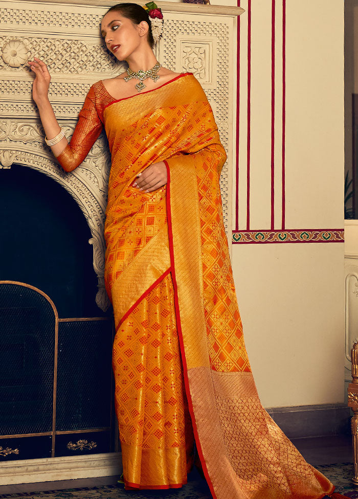 Mustard Spun Silk Saree With Blouse Piece - Indian Silk House Agencies