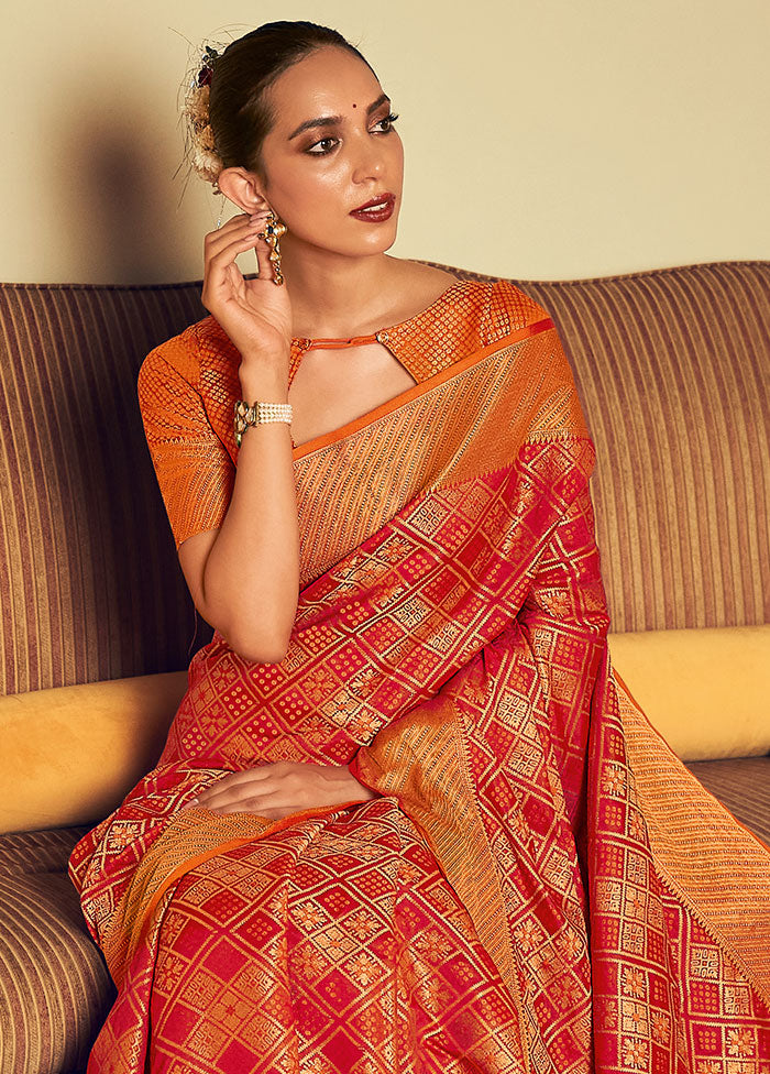 Red Spun Silk Saree With Blouse Piece - Indian Silk House Agencies