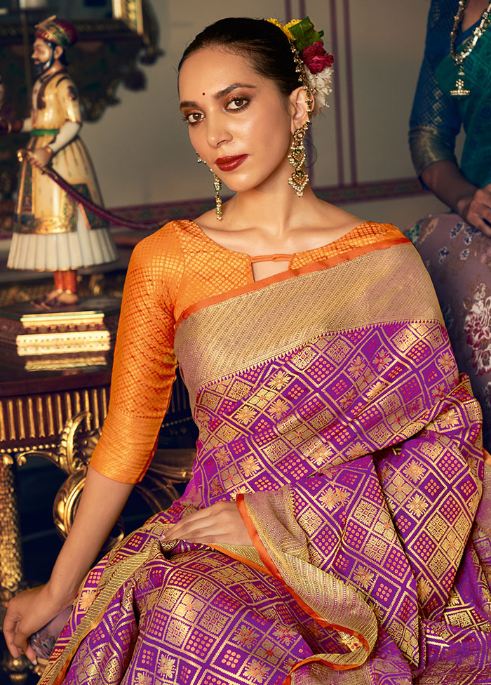 Purple Spun Silk Saree With Blouse Piece - Indian Silk House Agencies