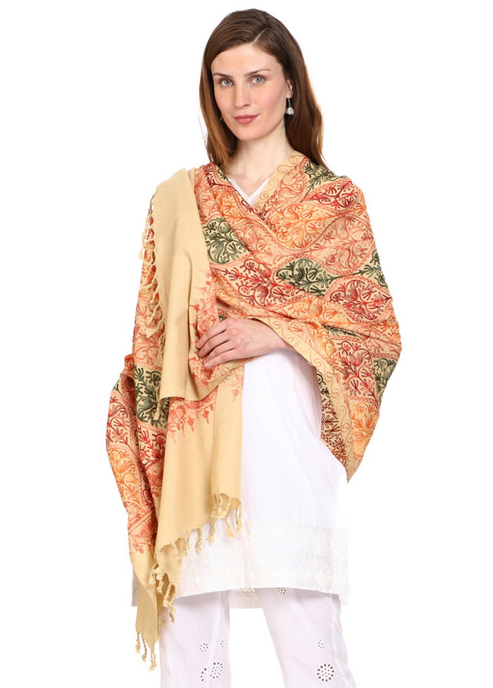 Beige Poly Wool Matka Shawl - Indian Silk House Agencies