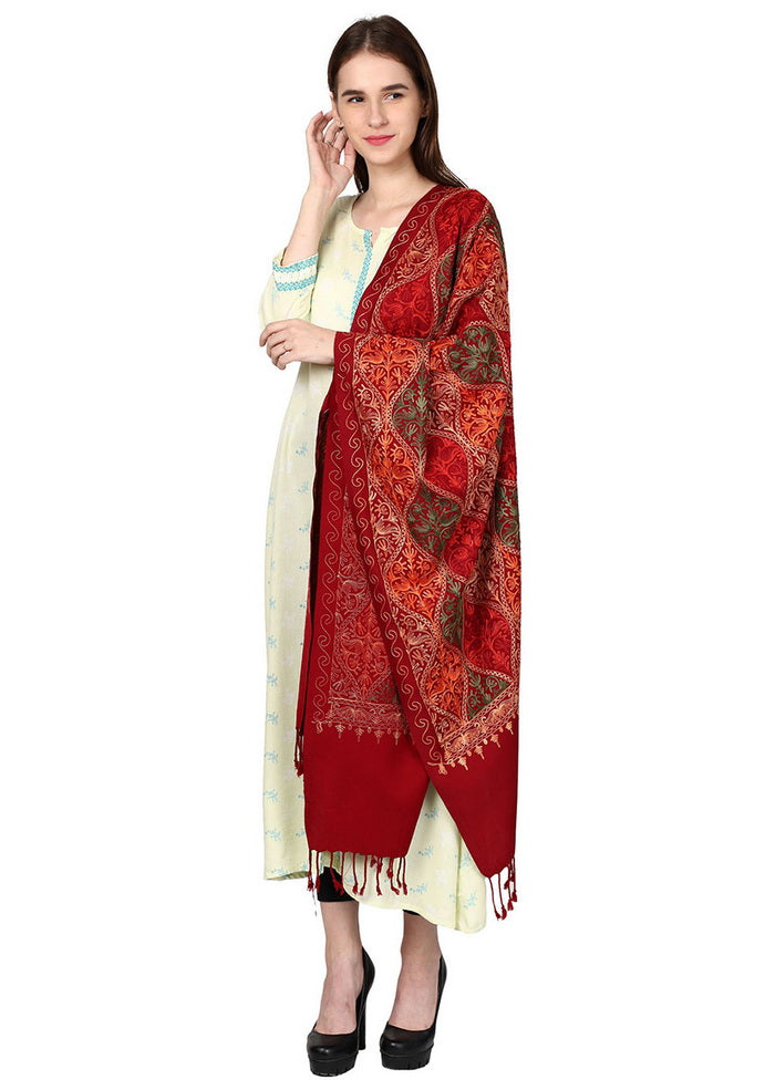 Maroon Acro Wool Matka Shawl - Indian Silk House Agencies