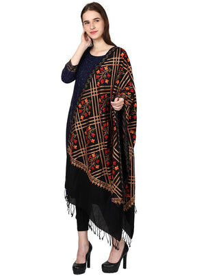 Black Acro Wool Kashmiri Aari Shawl - Indian Silk House Agencies