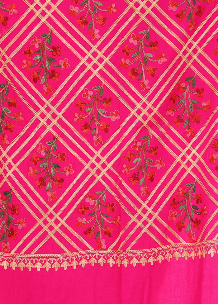 Pink Acro Wool Kashmiri Aari Shawl - Indian Silk House Agencies