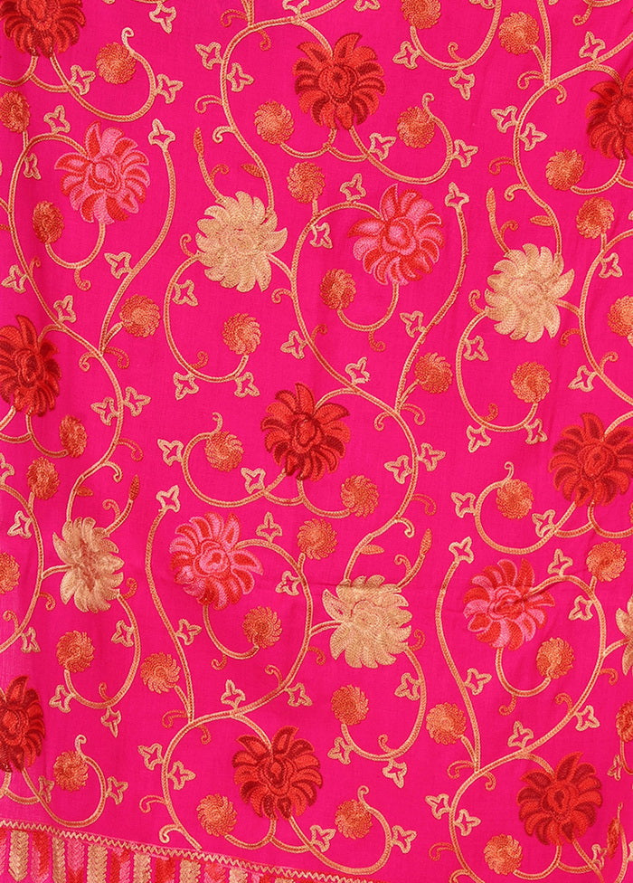 Pink Acro Wool Kashmiri Aari Shawl - Indian Silk House Agencies