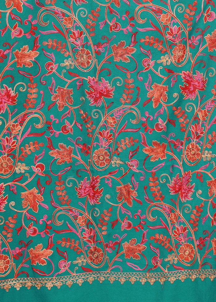 Sea Green Acro Wool Kashmiri Aari Shawl - Indian Silk House Agencies