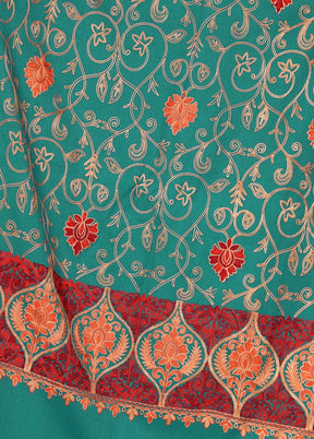 Sea Green Acro Wool Kashmiri Aari Shawl - Indian Silk House Agencies