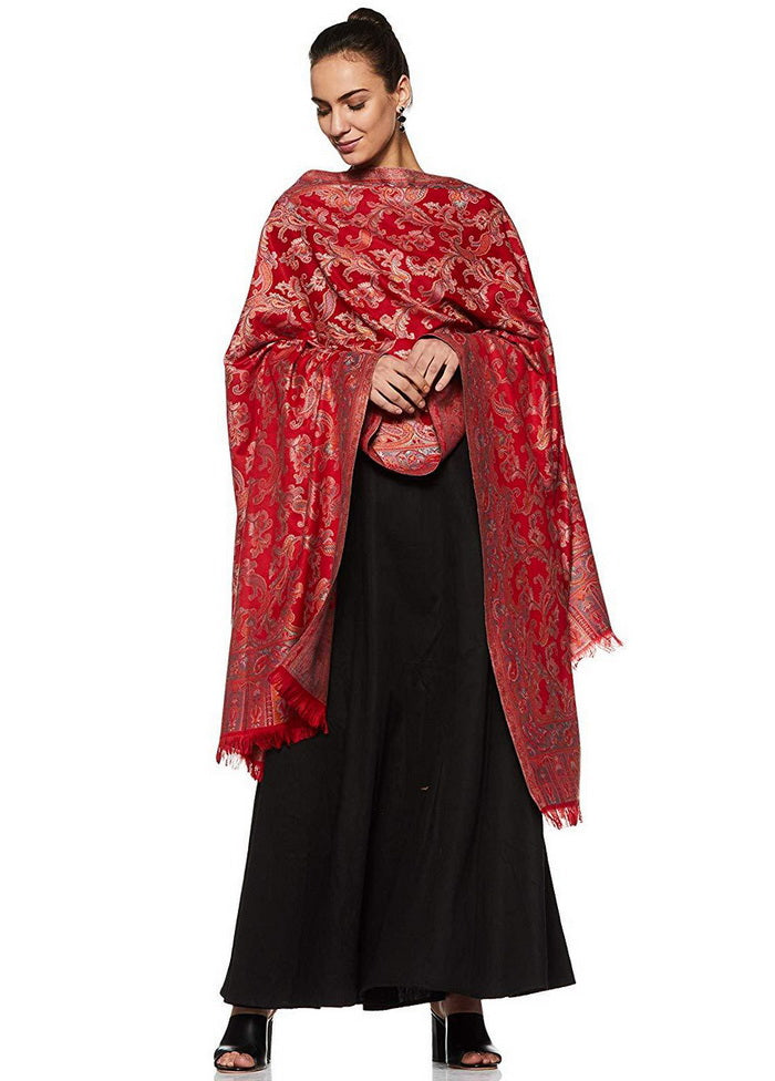 Red Poly Wool Kani Weave Shawl - Indian Silk House Agencies