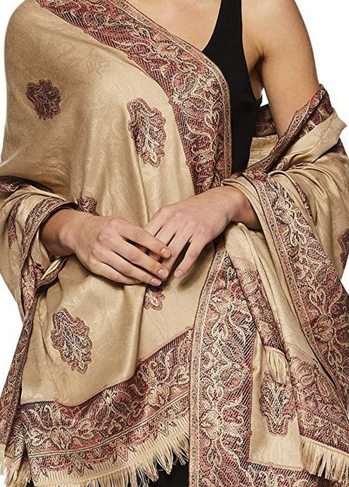 Beige Poly Wool Woven Shawl - Indian Silk House Agencies