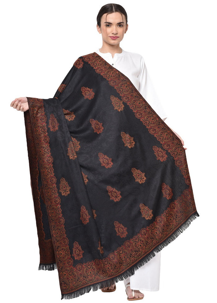 Black Poly Wool Woven Shawl - Indian Silk House Agencies