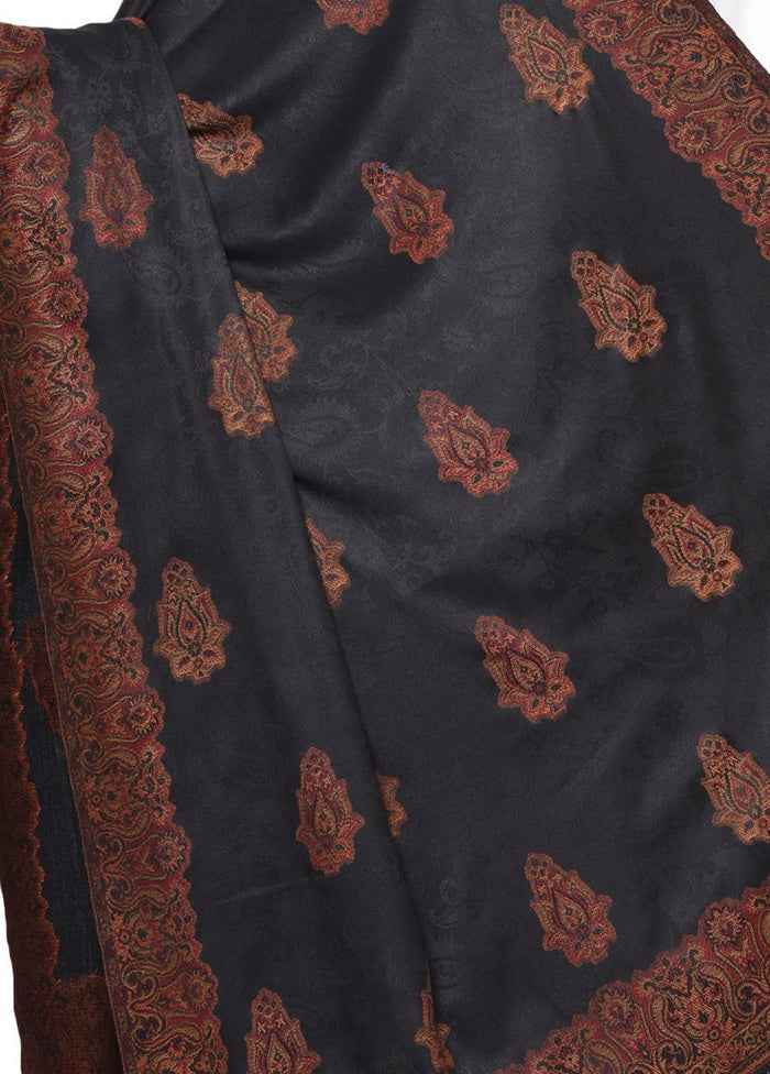 Black Poly Wool Woven Shawl - Indian Silk House Agencies