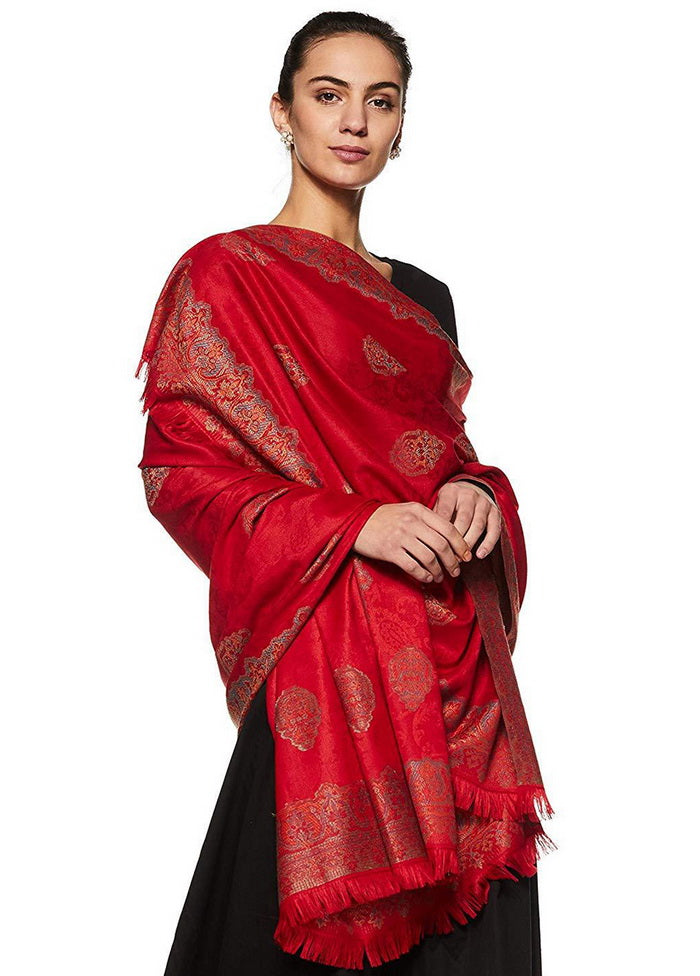 Red Poly Wool Woven Shawl - Indian Silk House Agencies