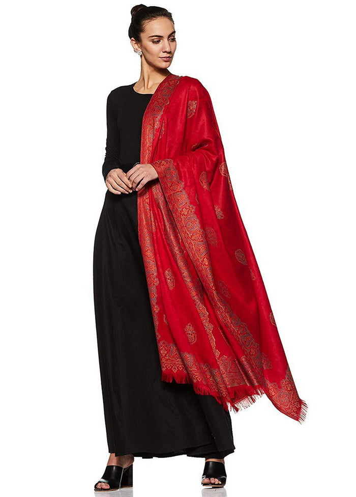 Red Poly Wool Woven Shawl - Indian Silk House Agencies