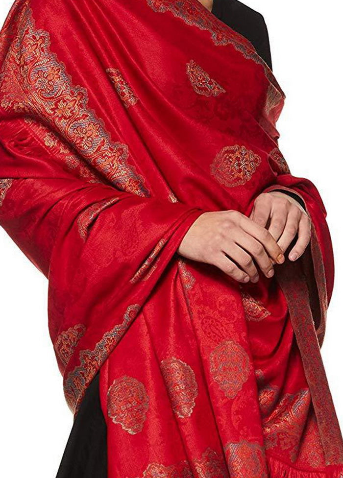 Red Poly Wool Woven Shawl - Indian Silk House Agencies