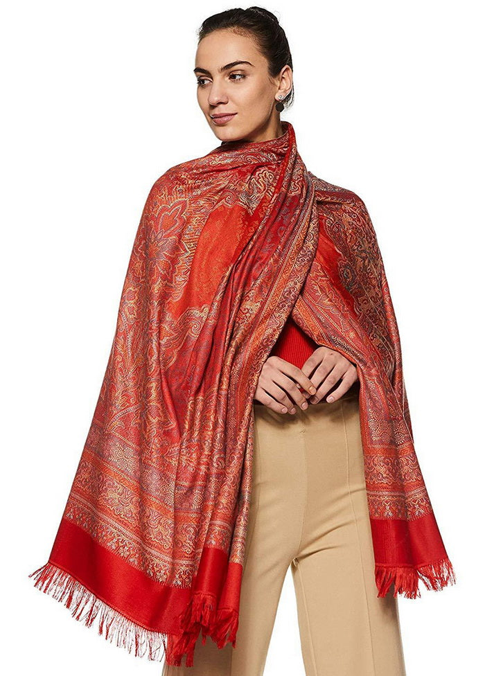 Red Poly Wool Woven Shawl - Indian Silk House Agencies