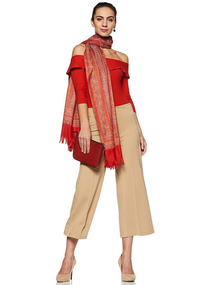 Red Poly Wool Woven Shawl - Indian Silk House Agencies