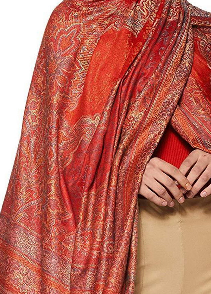 Red Poly Wool Woven Shawl - Indian Silk House Agencies